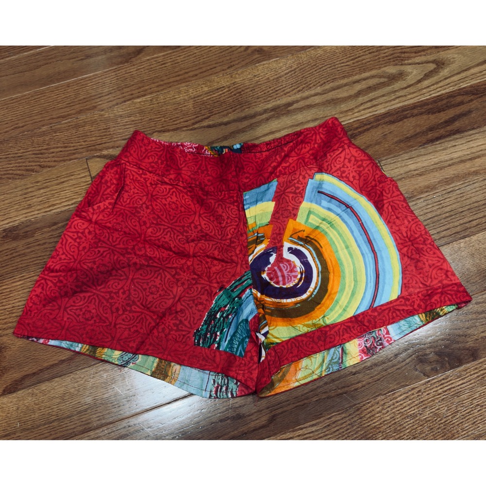 Junglee Billee Red Graphic Print Shorts Elastic Waist Pockets M/L NEW Festival